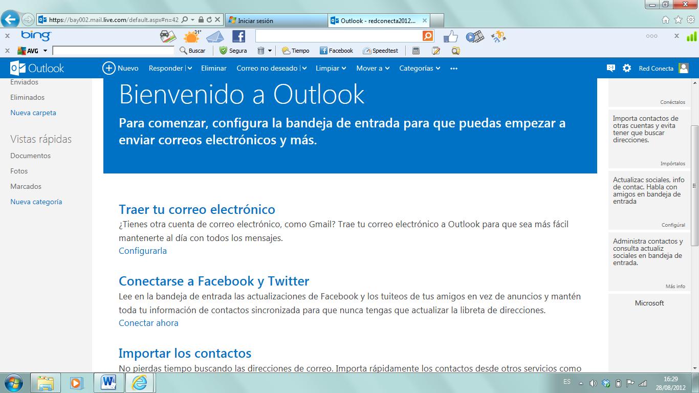 Bienvenida al correo de Outlook.com