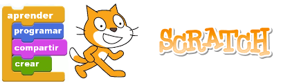 Logo de Scratch con el gato y bloques de código
